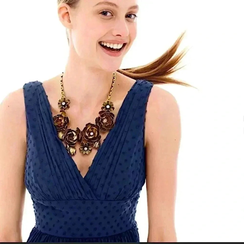 J. Crew New Swiss Dot Fit & Flare Dress Size 2 Navy Blue
